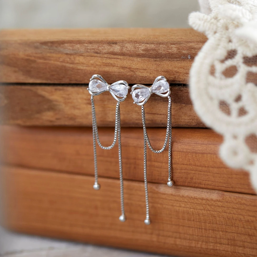 铜合金耳饰 蚊香盘耳夹无耳洞蝴蝶结长款流苏耳钉女气质轻奢甜美