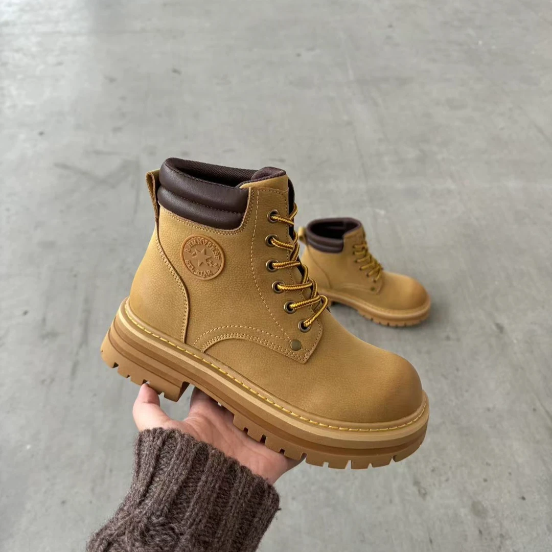 2024新款真皮粗跟潮流舒适百搭英伦工装户外大黄靴ST5112