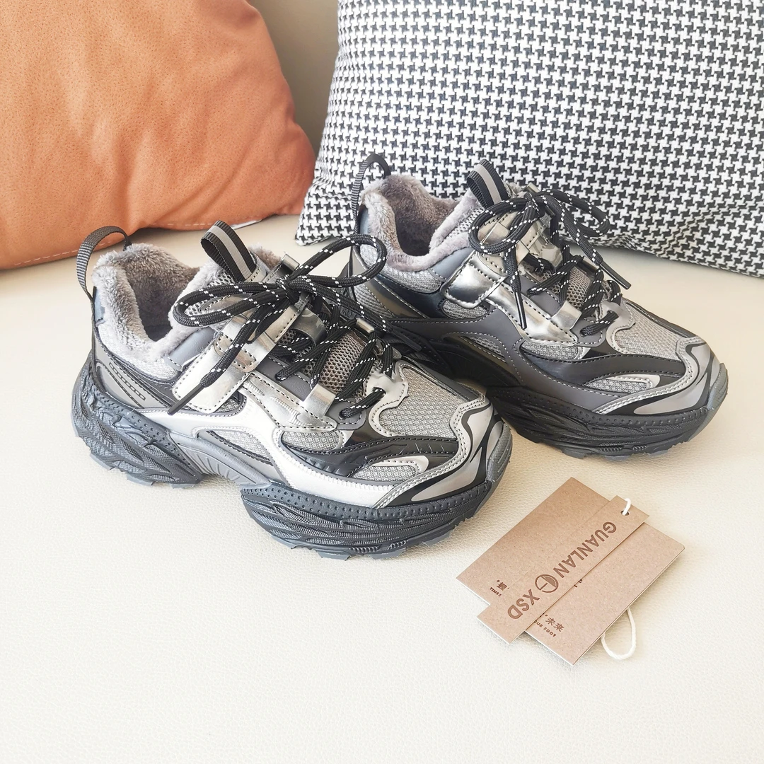 男童2024年冬季老爹鞋ins潮鞋女童老爹鞋运动鞋加绒运动鞋跑步鞋