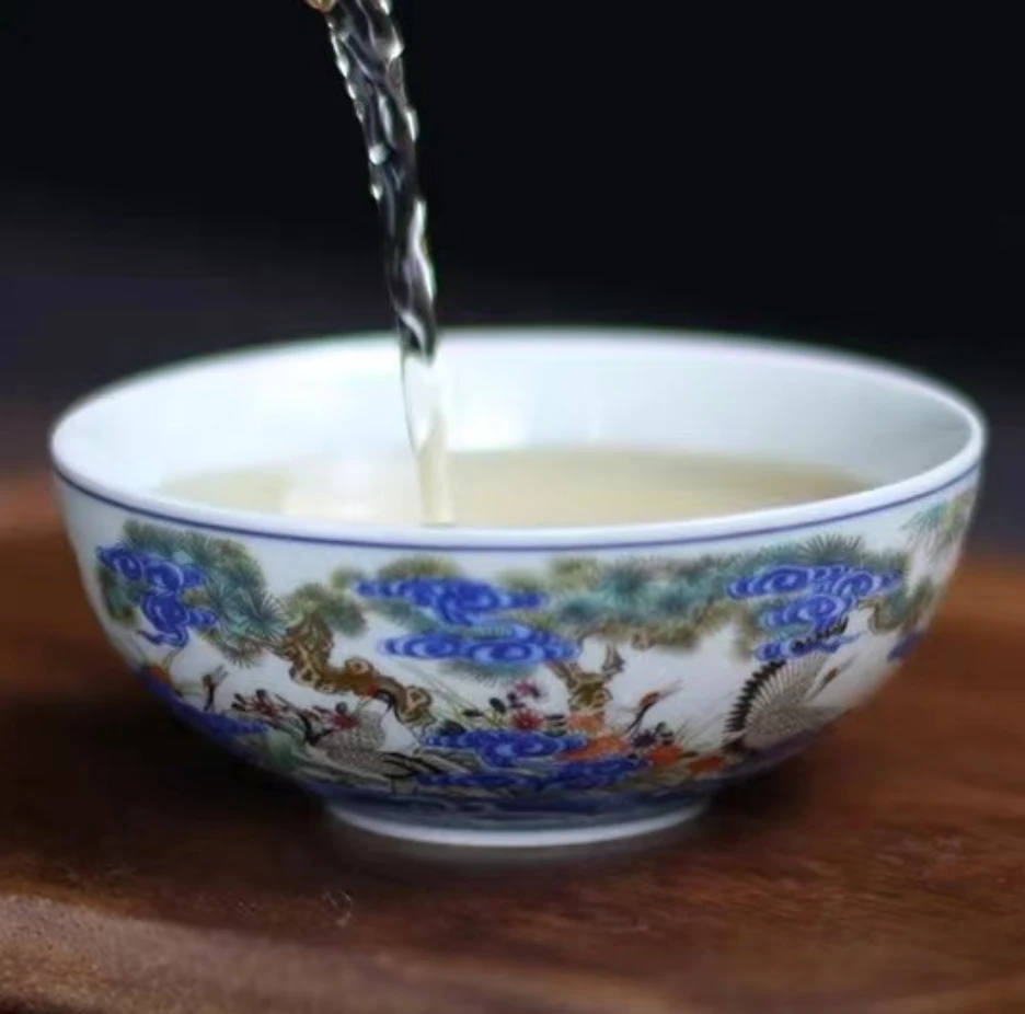 【野望茶器】珐琅彩仙鹤家用普洱杯