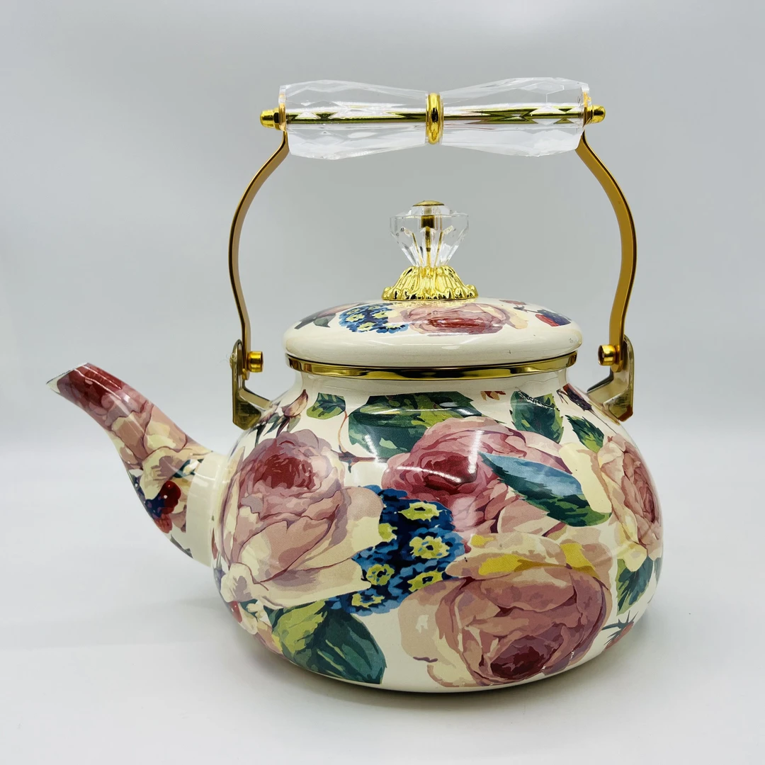 2.5L珐琅搪瓷枝繁叶茂烧水壶水晶描金手柄煮茶壶冷水壶土耳其壶