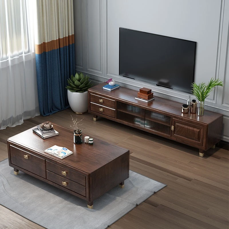 新中式茶几电视柜组合全实木纯实木橡木客厅电视机柜家用复古矮柜
