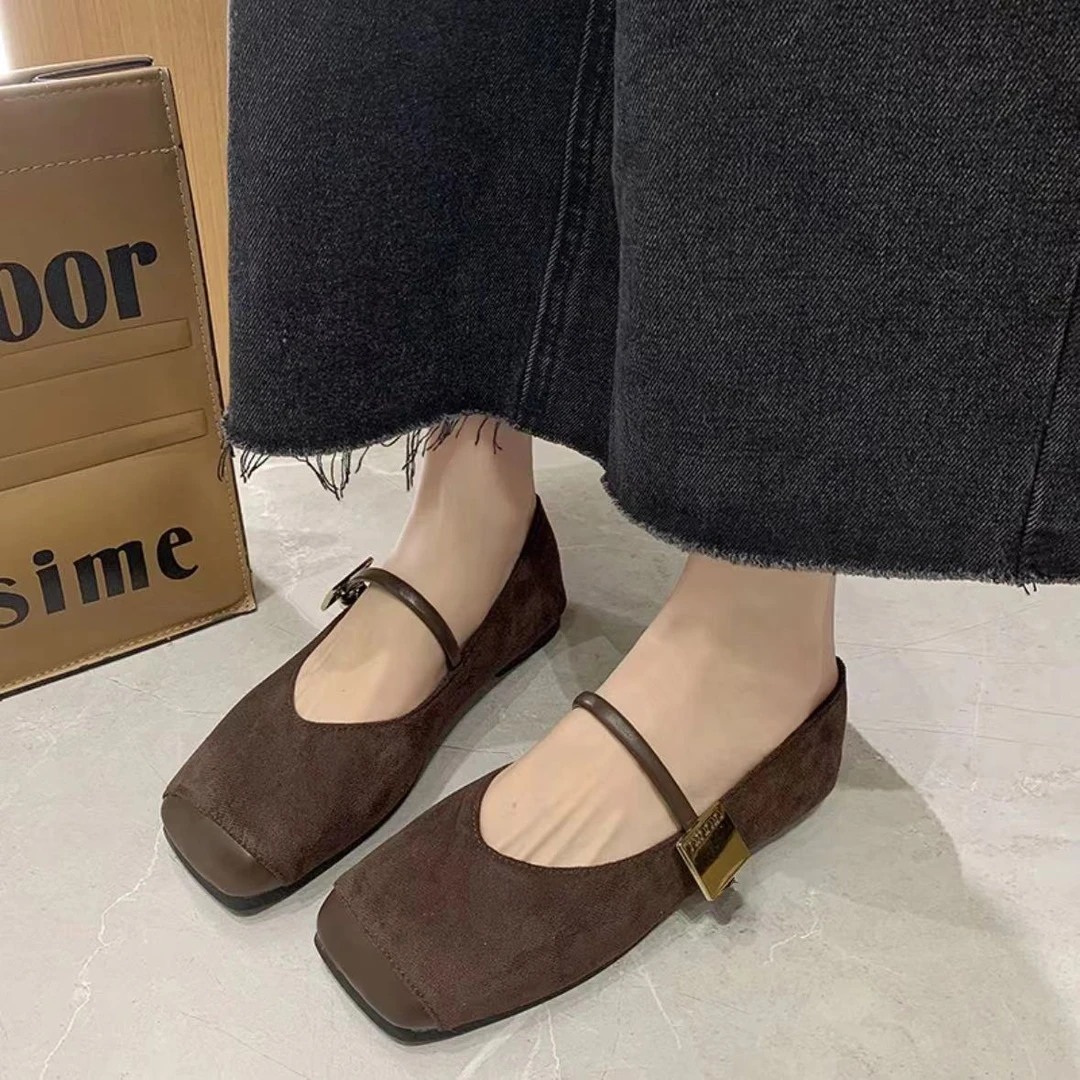 【乔家】X0002时尚百搭软底方头绒面温柔单鞋