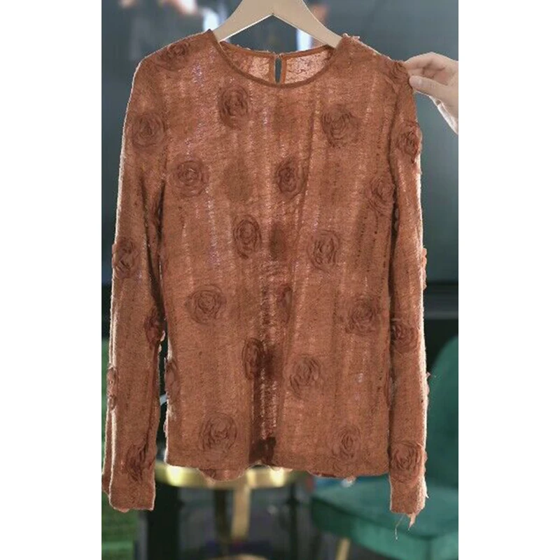 KA68583设计感立体玫瑰衬衫女秋季新款百搭时尚宽松显瘦气质上衣