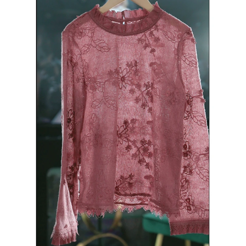 KA68930红色气质印花高级感衬衫女秋季新款2024宽松显瘦时尚上衣