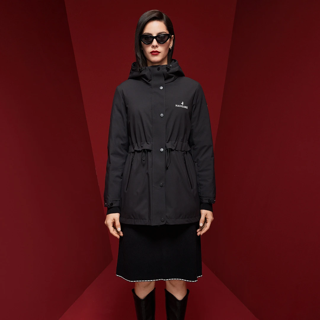 navigare意大利小帆船冬季女士时尚连帽保暖羽绒服收腰显瘦外套