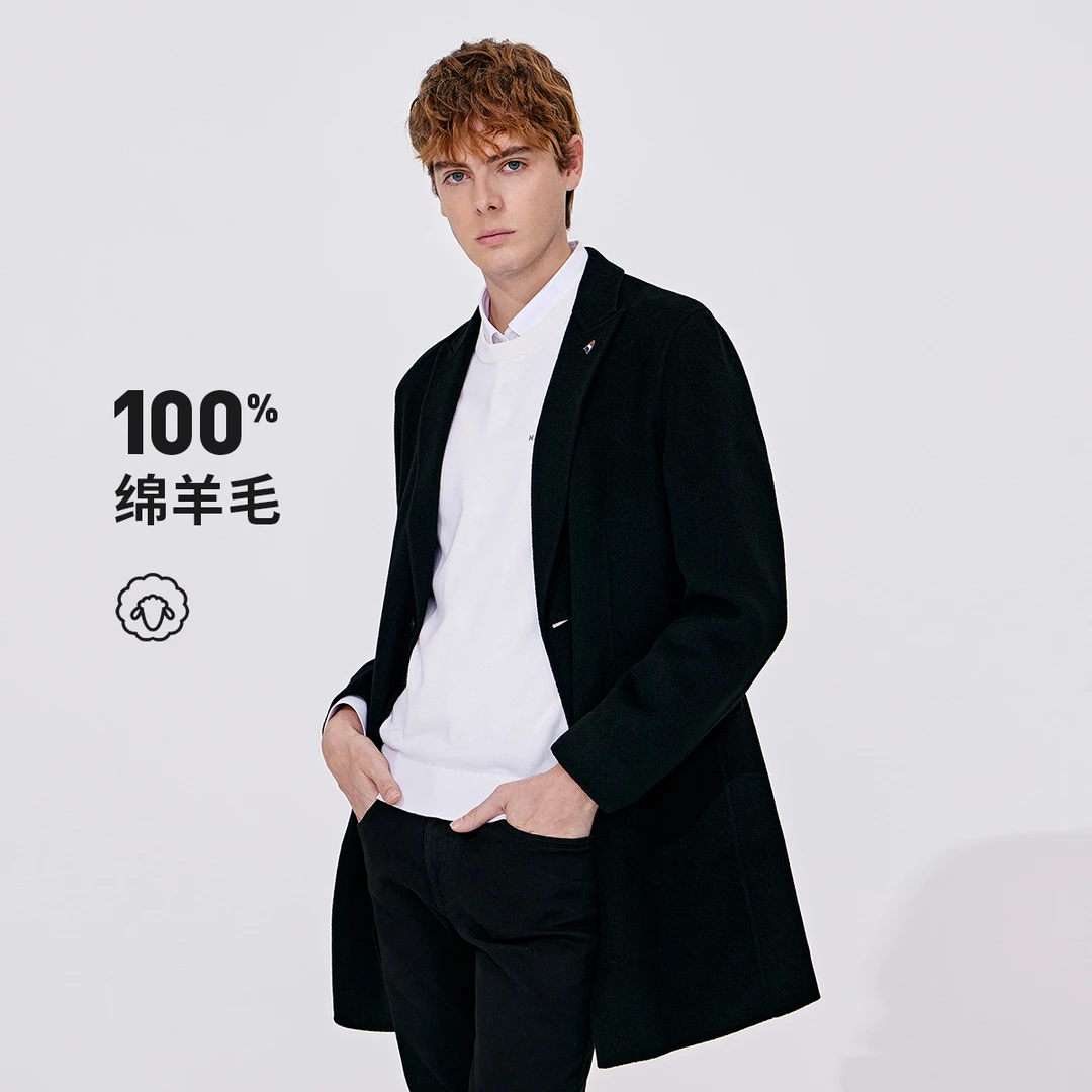 navigare意大利小帆船秋冬男士休闲纯羊毛毛呢大衣保暖中长款外套
