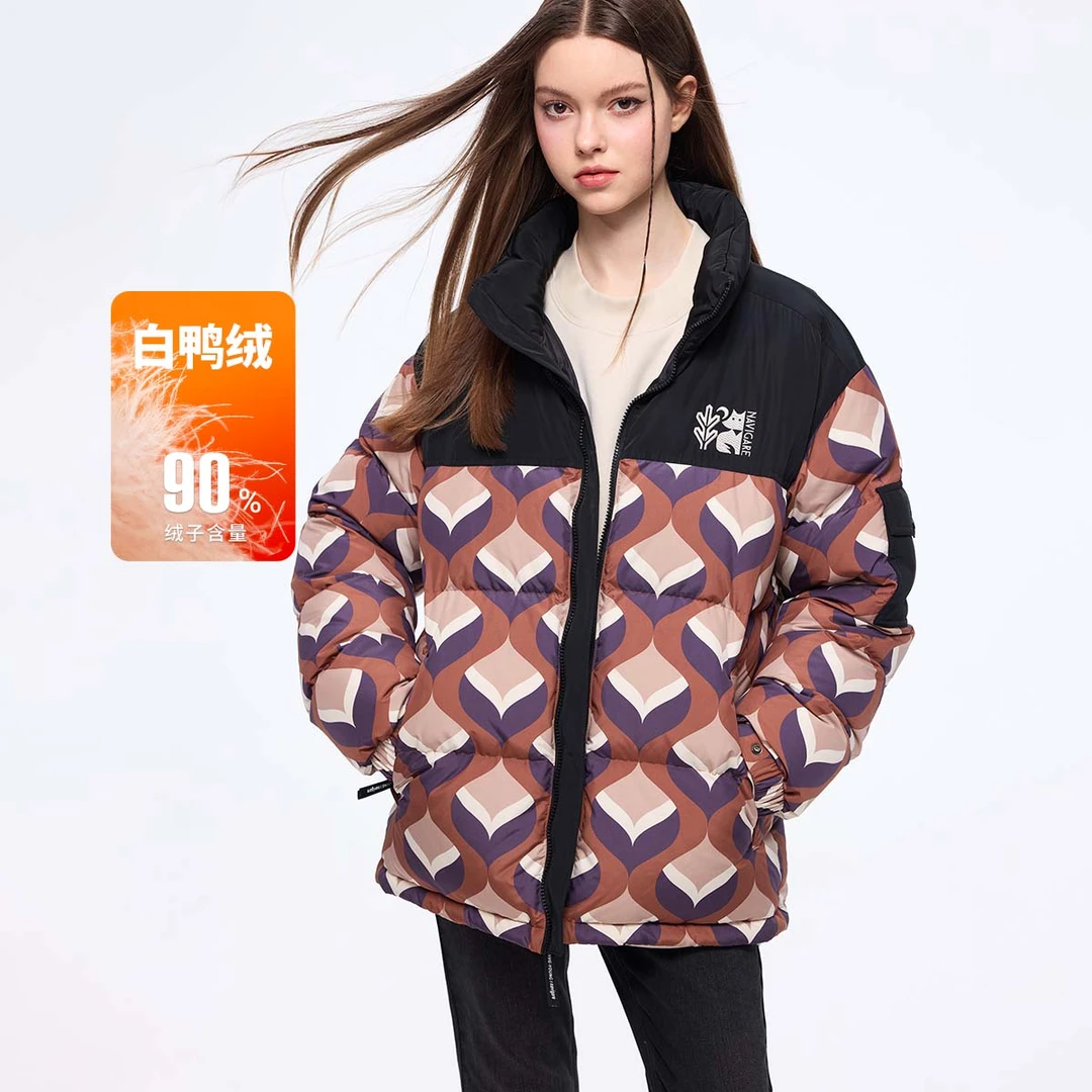 [90白鸭绒]navigare意大利小帆船撞色短款羽绒服男女落肩版冬装