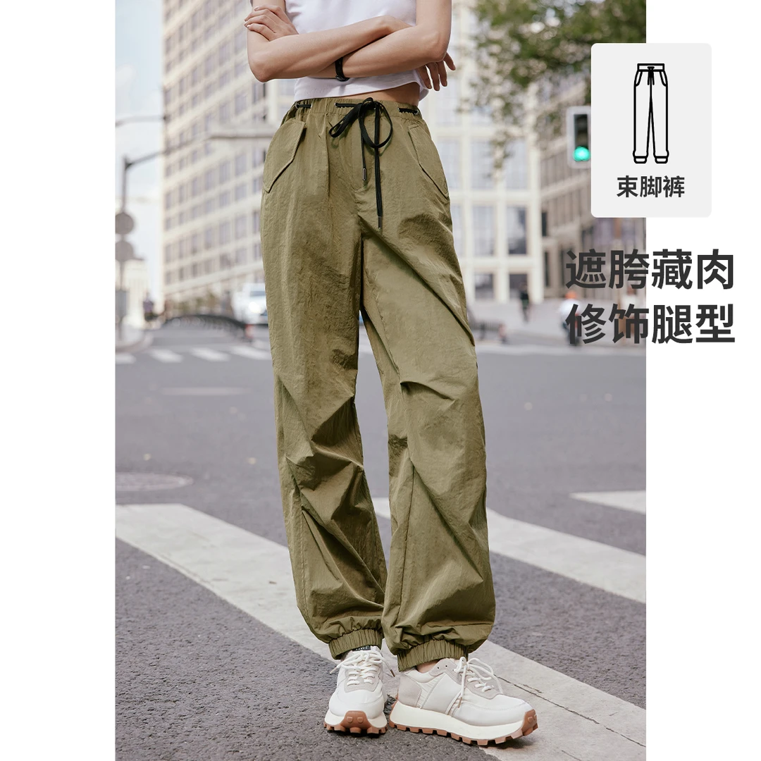 navigare意大利小帆船春秋女士新款中腰显瘦工装裤直筒束脚休闲裤