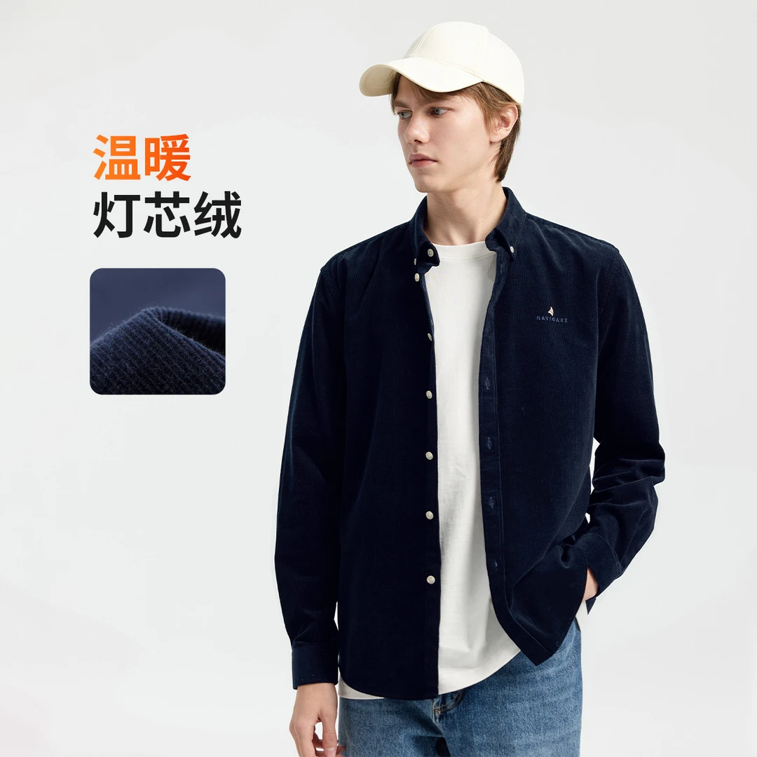 [纯棉灯芯绒]navigare意大利小帆船春秋保暖衬衫男士复古衬衣外套