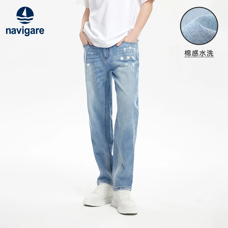 navigare意大利小帆船春夏时尚泼墨男士牛仔裤舒适棉感宽松裤子