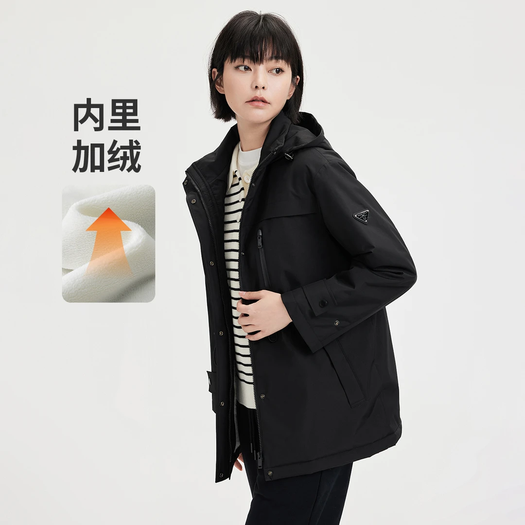 [加绒保暖]navigare意大利小帆船秋冬收腰显瘦风衣女户外工装外套