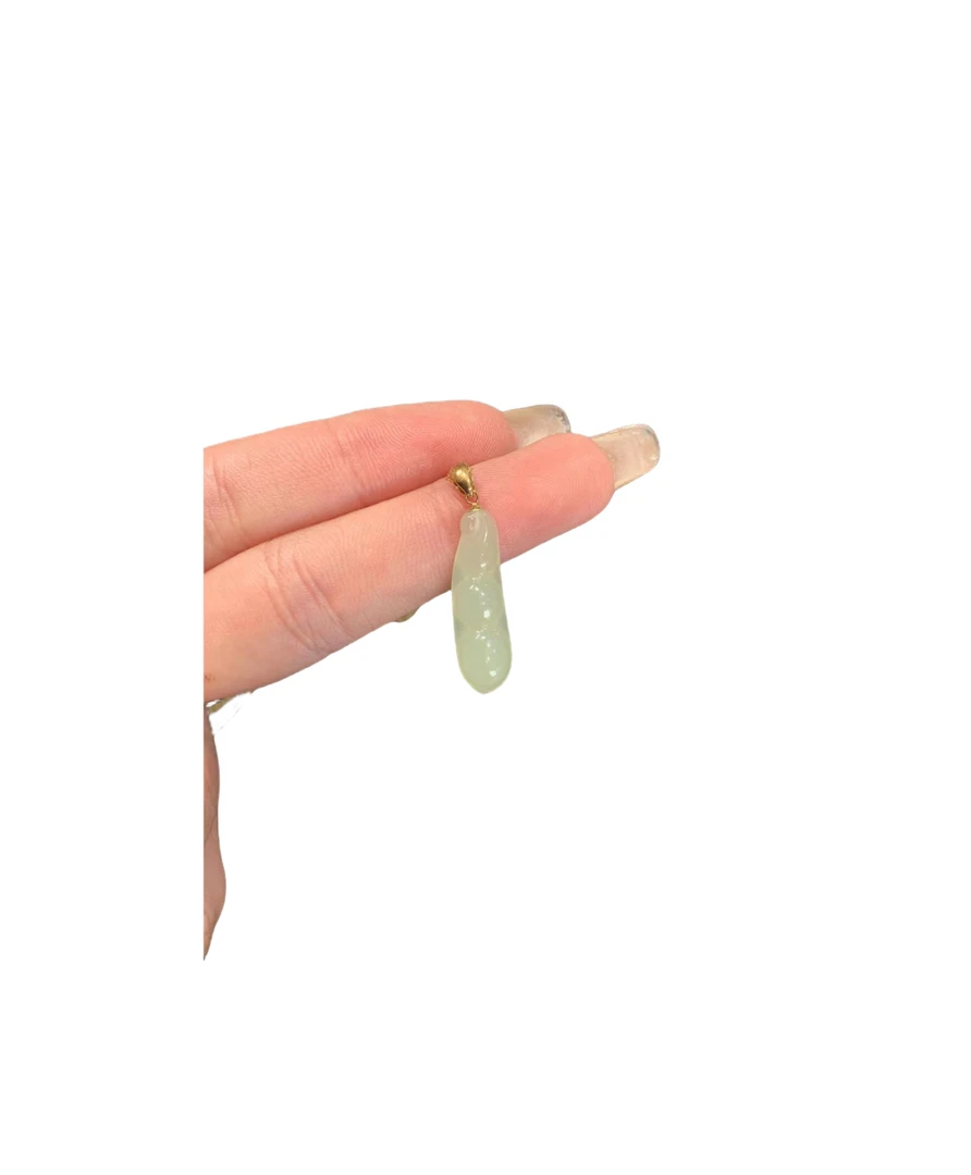 【玉在东方】和田玉吊坠时尚18k金镶嵌晴水小豆子，赠银镀金链轻奢