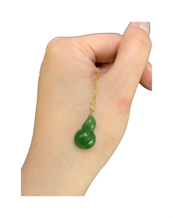 【玉在东方】葫芦吊坠和田玉吊坠时尚18k金镶，女款精美赠银镀金链