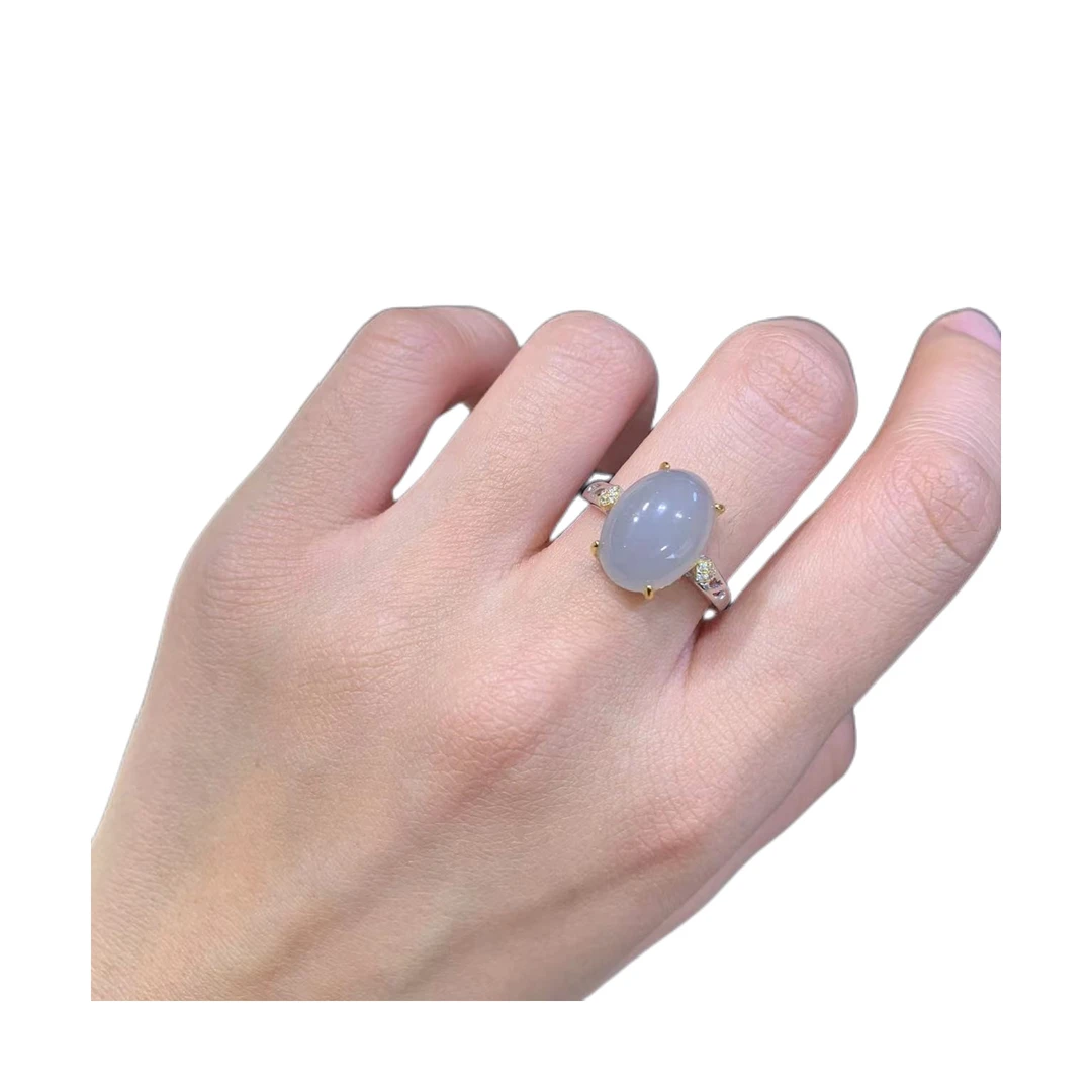 【玉在东方】双菱烟紫戒3号品牌和田玉戒指，S925镶嵌戒托活口可调