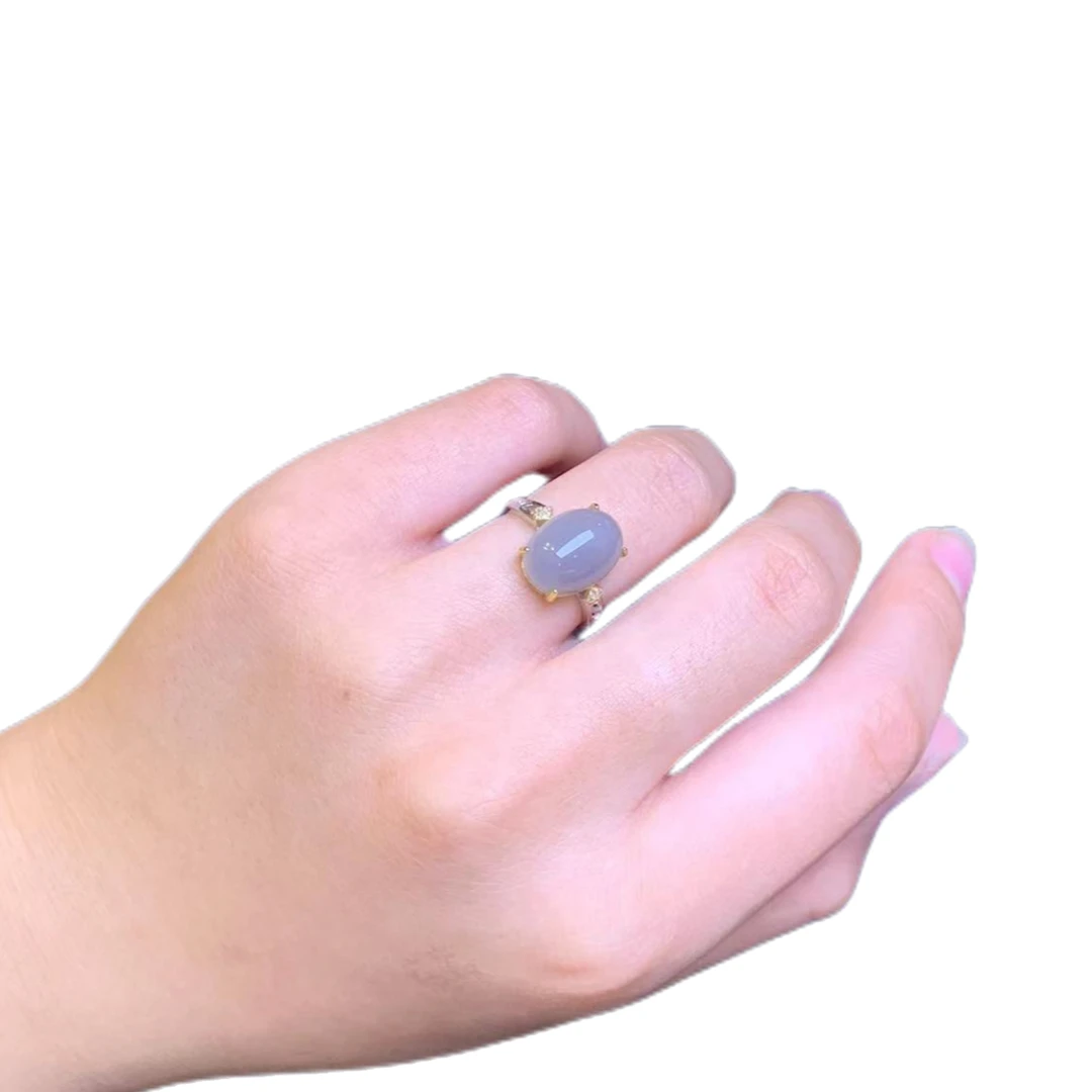 【玉在东方】双菱烟紫戒2号和田玉戒指s925银戒托时尚优雅百搭精美