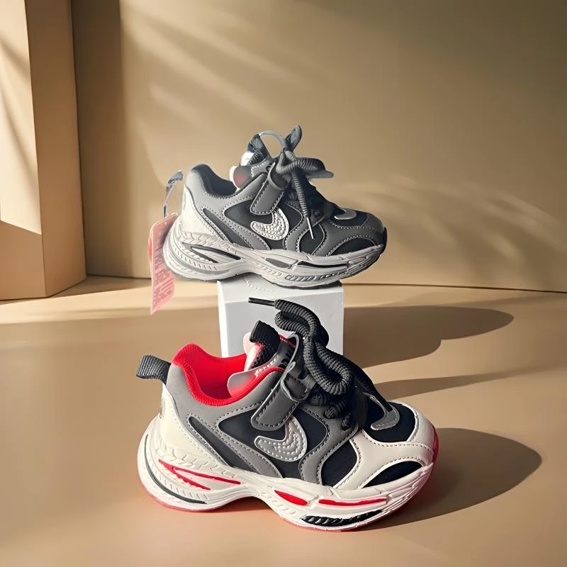 儿童秋季新款防水皮面男童女童超轻魔术贴运动鞋5205时尚复古