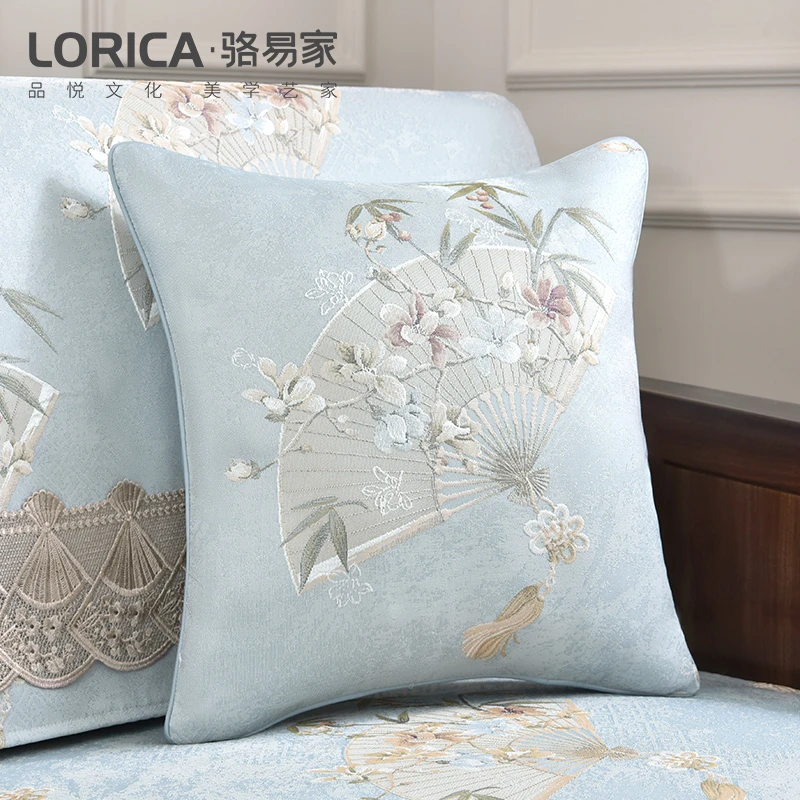骆易家「画扇」新中式抱枕客厅沙发床头大靠垫床上复古软包含芯
