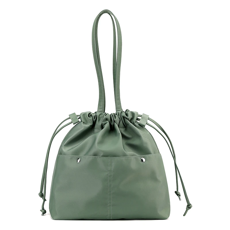 新款抽绳单肩包逛街手提包轻便防泼水尼龙包潮流百搭通勤休闲包