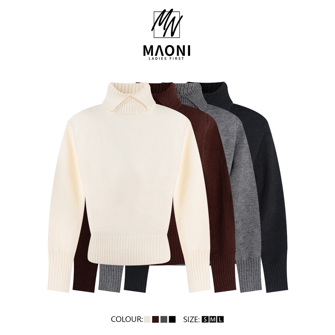 高品质女款毛衣【清奈脉花】2025秋冬保暖半高领开叉针织套头D9984