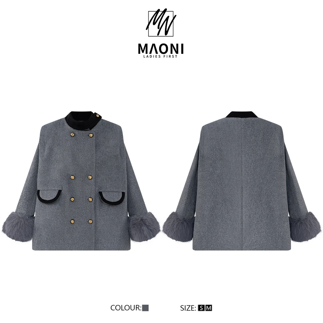 毛妮Peshe【富家千金】2025秋冬双排扣立领小香气质毛呢外套女L1017
