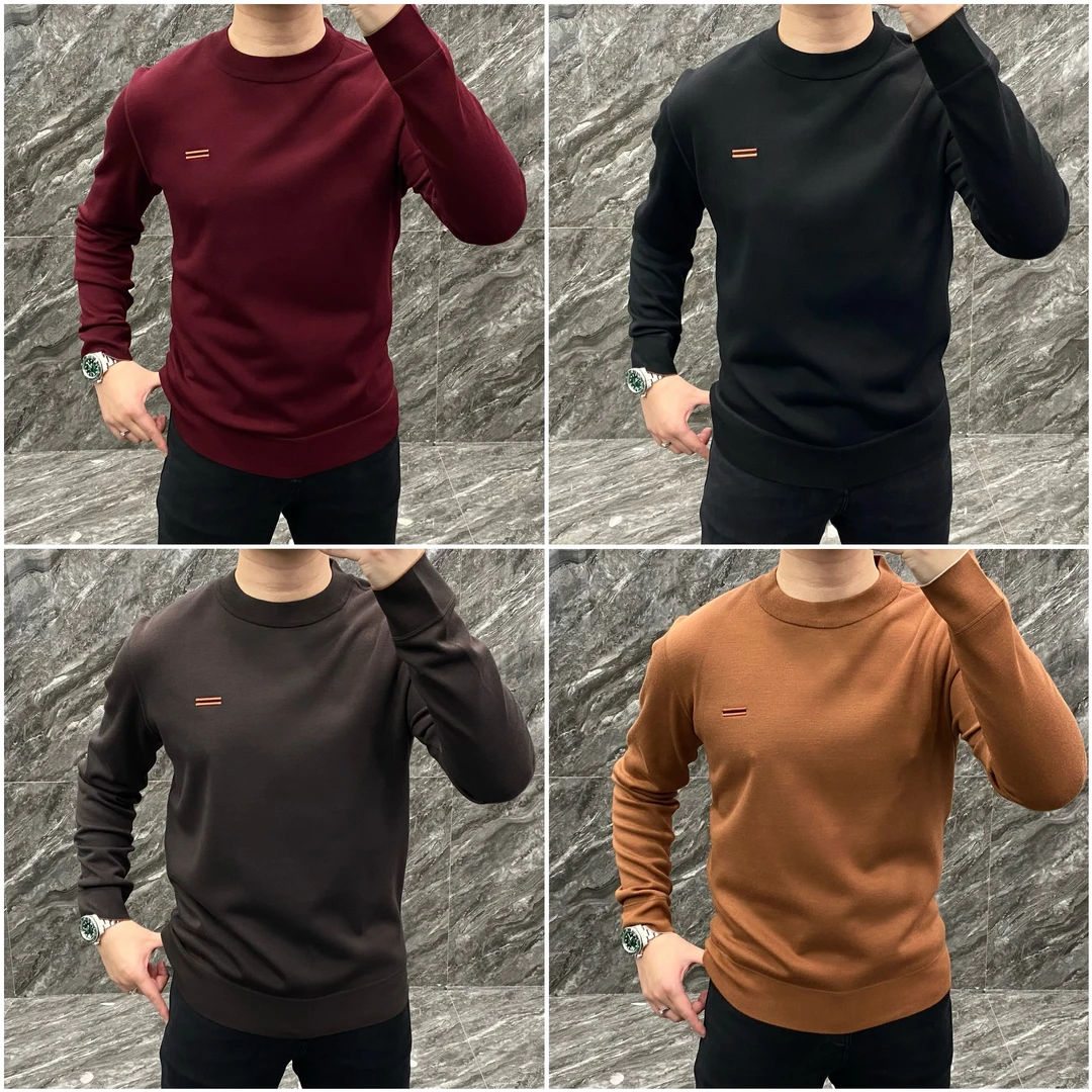 2024冬季男士长袖时尚百搭轻奢高品质针织纯色加绒圆领毛衣80187