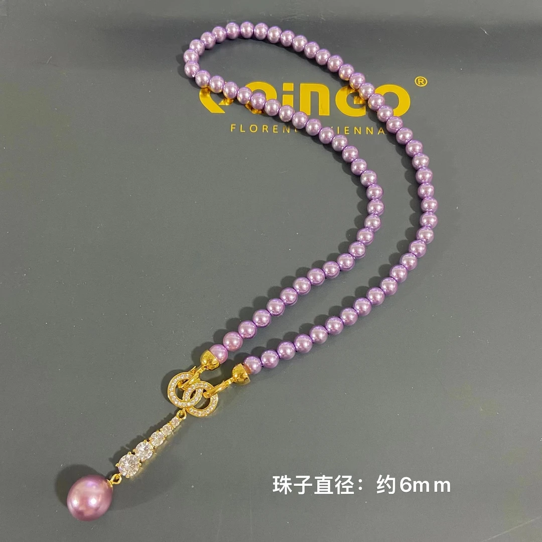 非金属仿珍珠项链 140-6mm精致款双C项链澳母贝珠锁骨链轻奢高级