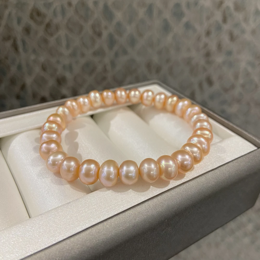 672 8-9mm淡粉紫算盘珠弹力手链 天然珠每颗不完全一样 可刮粉