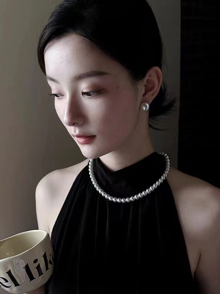 非金属项链 银灰色全珠链仿真多麻倪妮同款元宝扣s925纯银锁骨链