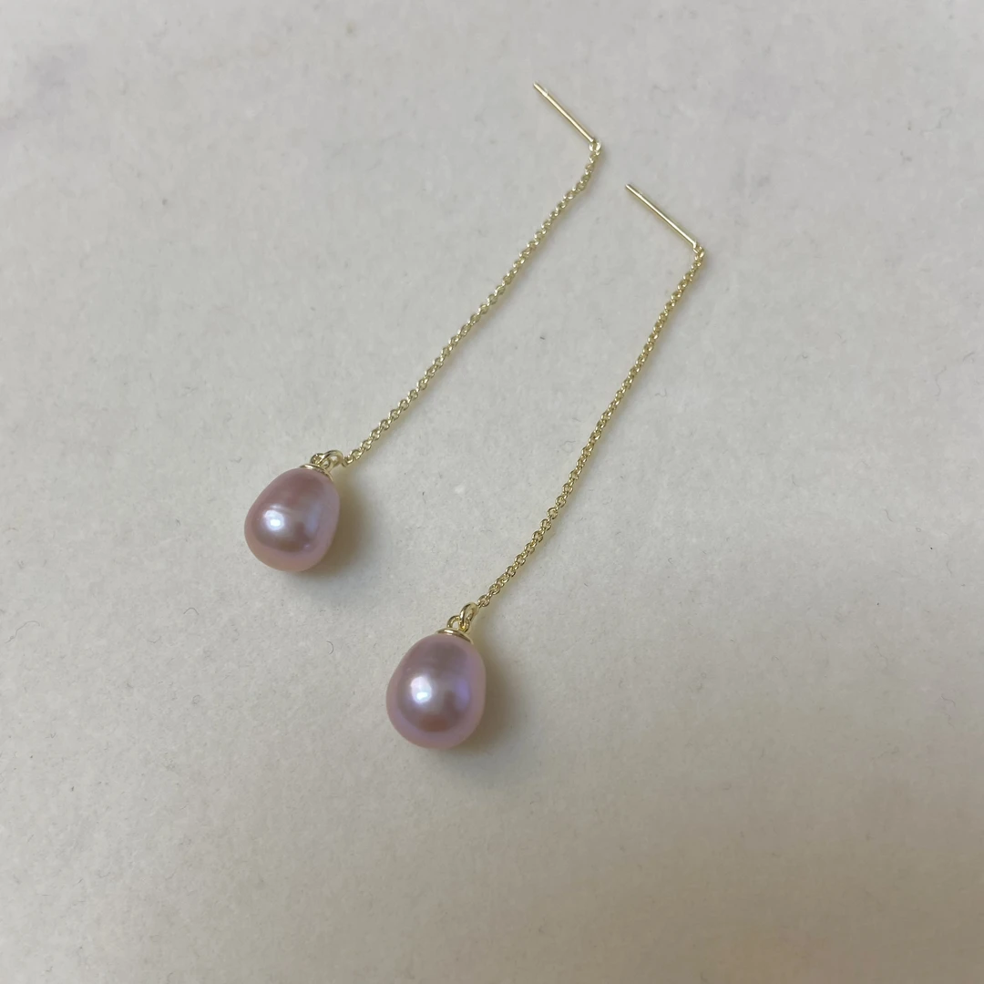 033 紫色！天然生长纹轻微色差 水滴珠耳线