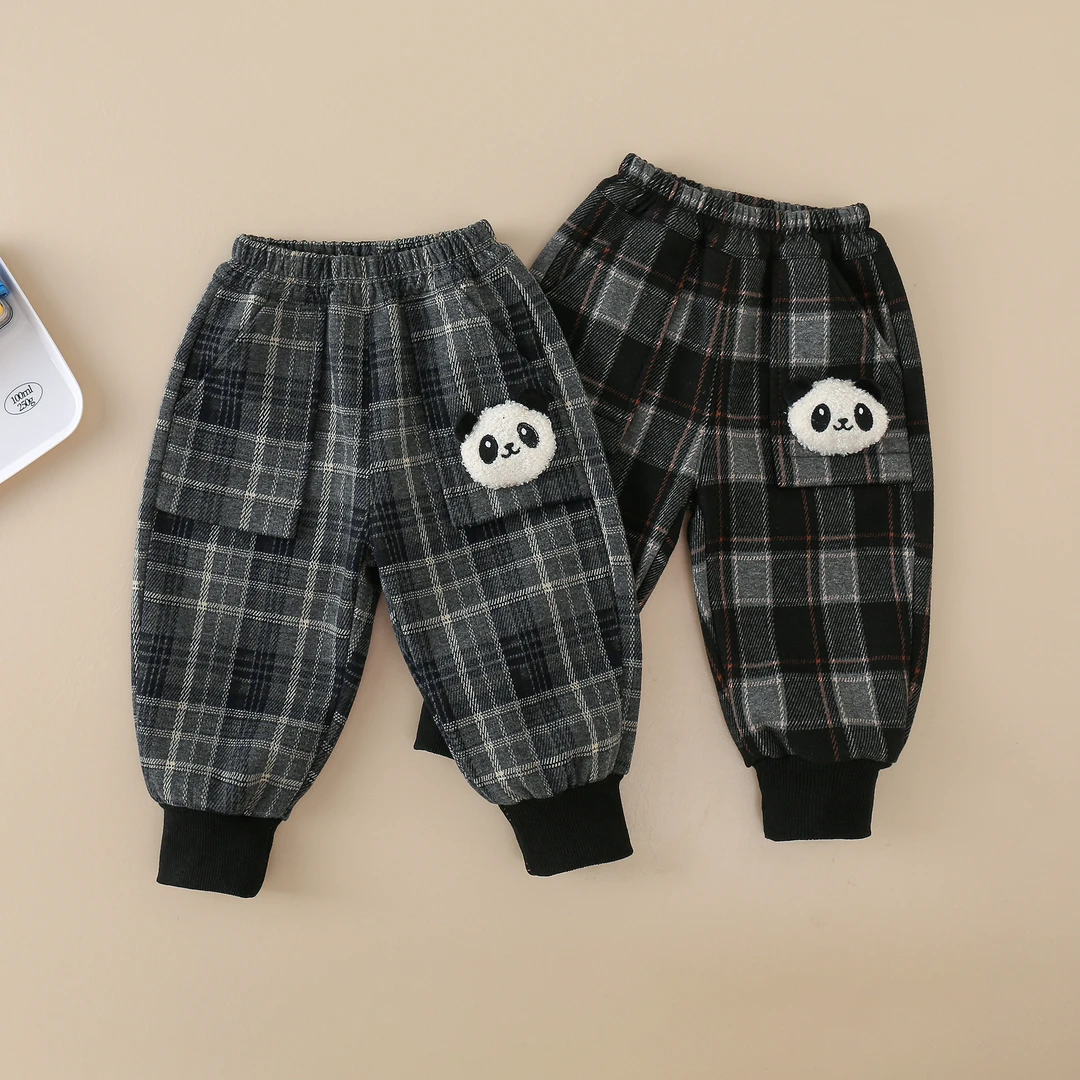 【加绒】男童加绒加厚格子裤2025新款韩版一体绒休闲长裤女宝保暖潮