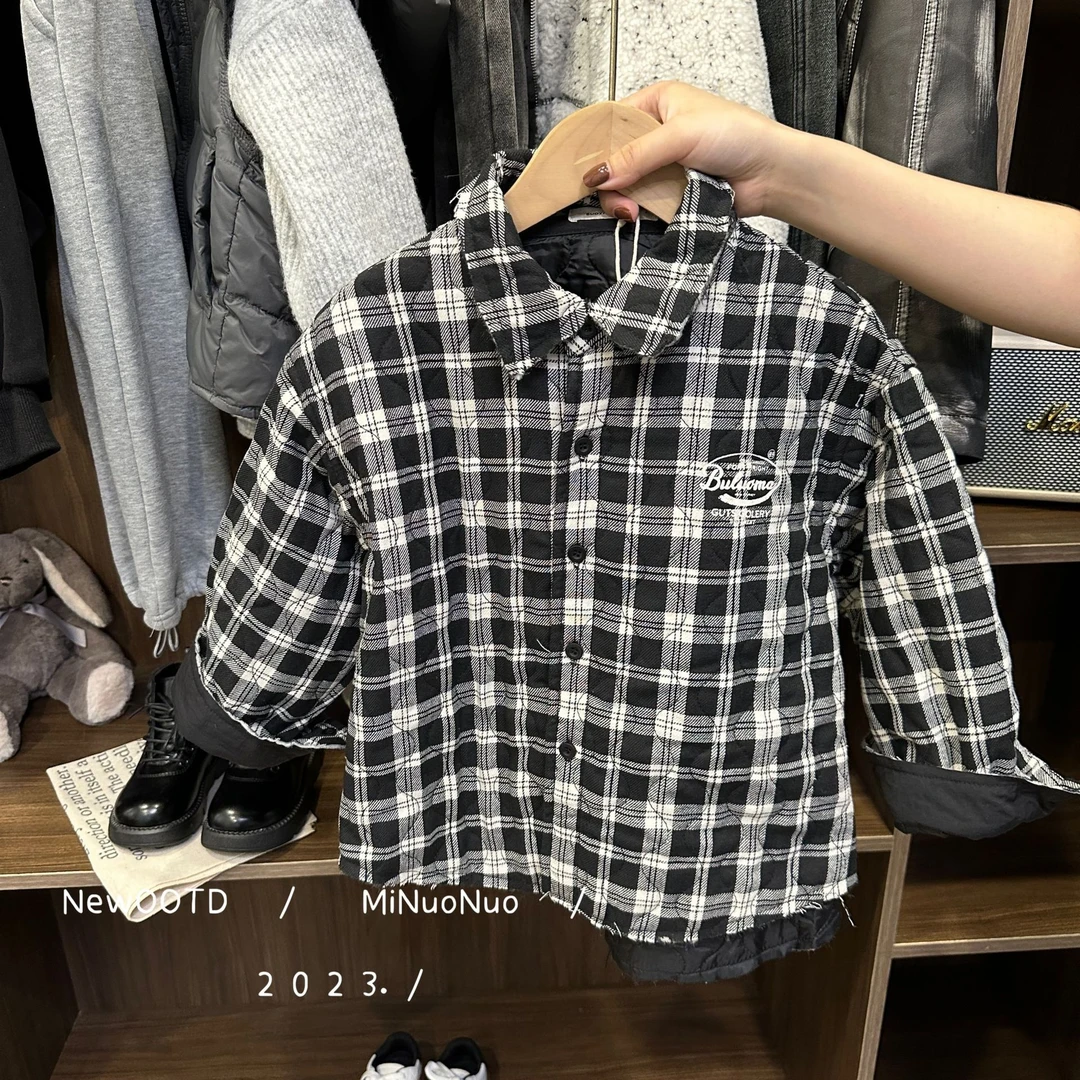 【一只栗子】男童加棉衬衫2023款儿童加厚衬衣男孩翻领外套D23032