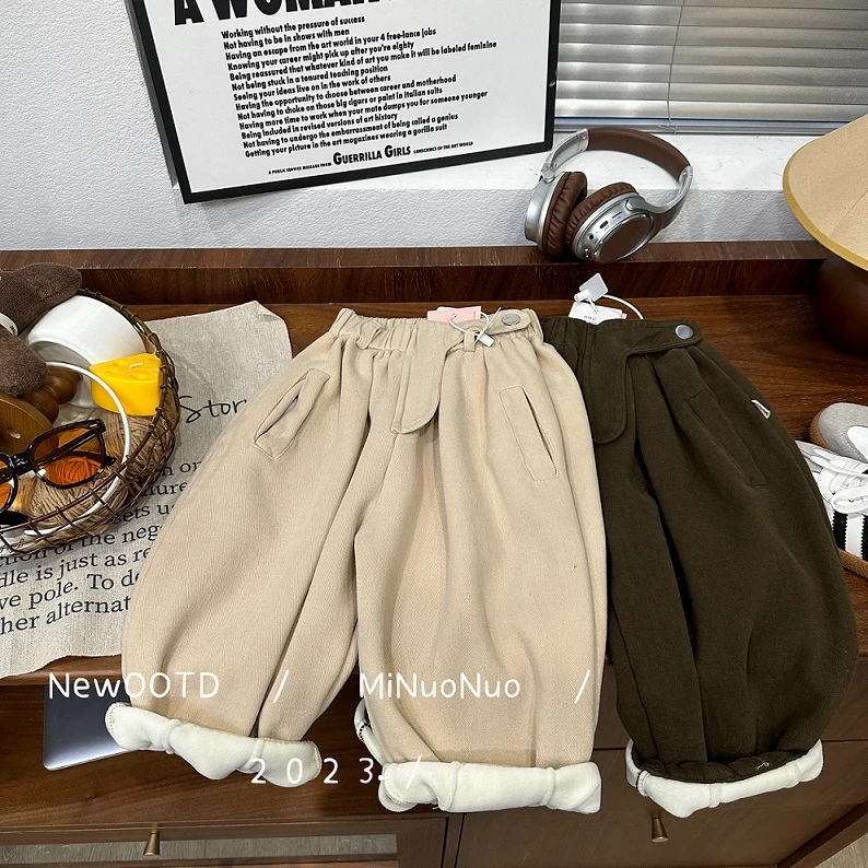 【一只栗子】2023儿童韩版宽松百搭休闲加绒裤子D23050