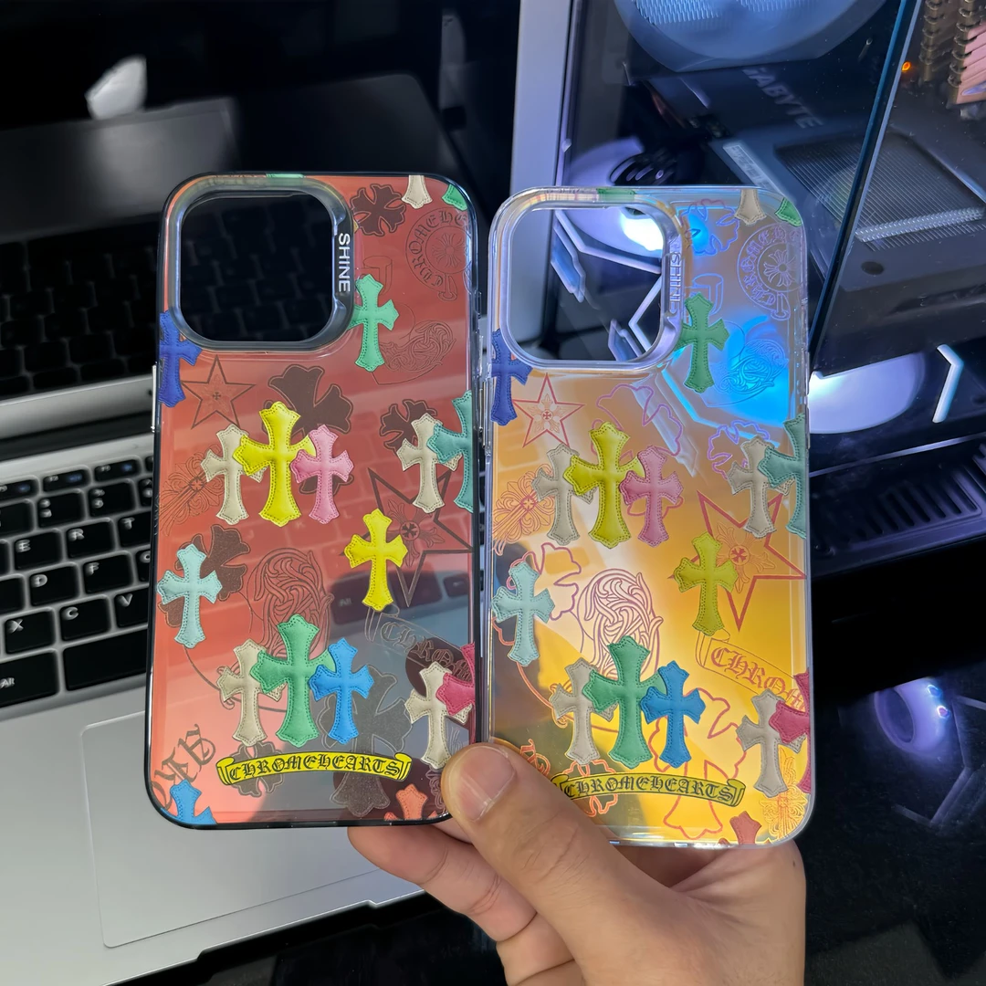 粉金克罗十字适用苹果16promax手机壳iPhone15潮酷13潮牌12镭射11