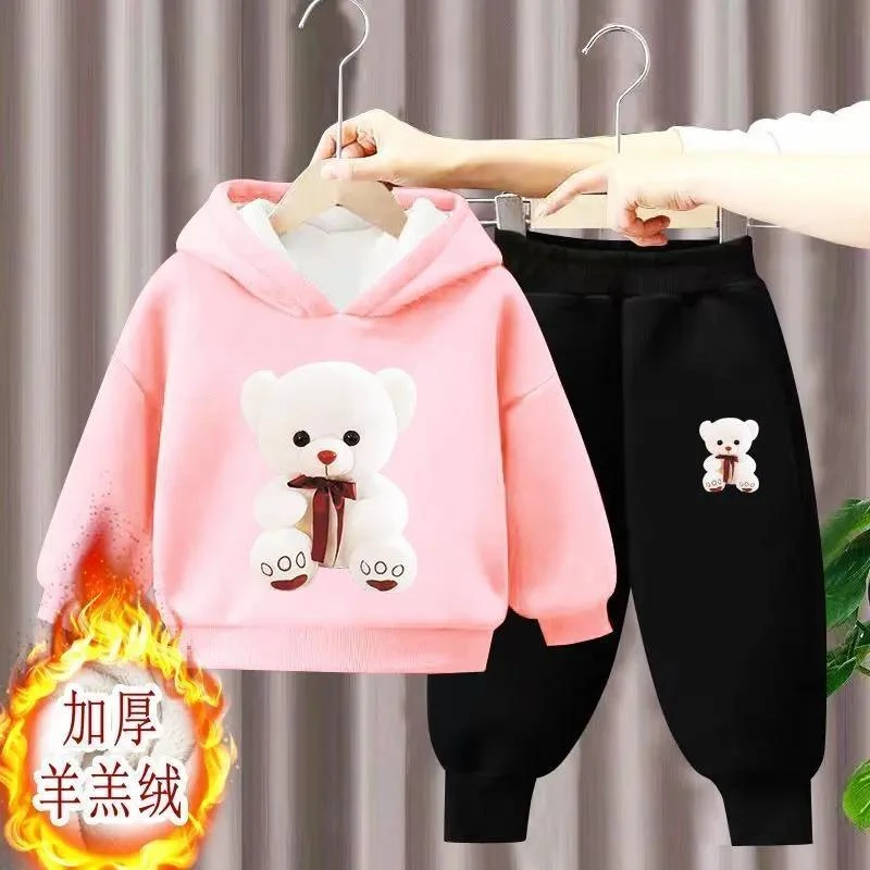 连帽套装儿童冬天女孩洋气新款男女童装宝宝加绒秋冬季加厚两件套