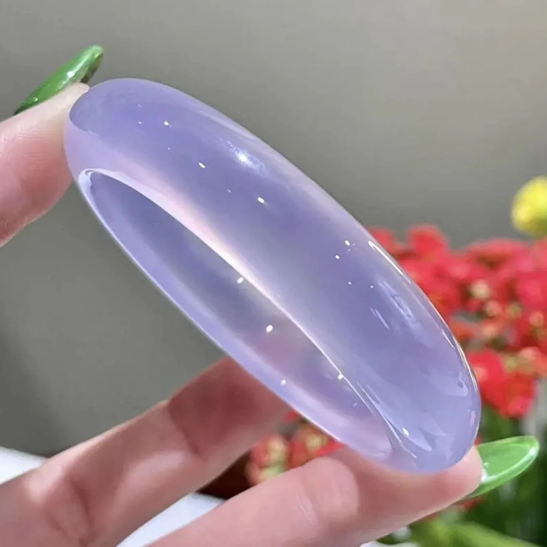 淡紫色玉髓紫罗兰玉手镯女款扁条中宽玉镯多样性发货颜色略有偏差