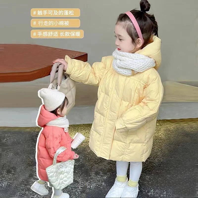 围巾新款儿童羽绒服中长款白鸭绒加厚男童连帽外套女童保暖冬装