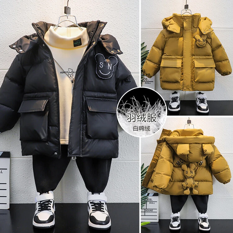 男童冬季加厚羽绒服2023新款儿童白鸭绒棉衣帅宝宝中长款免洗棉服