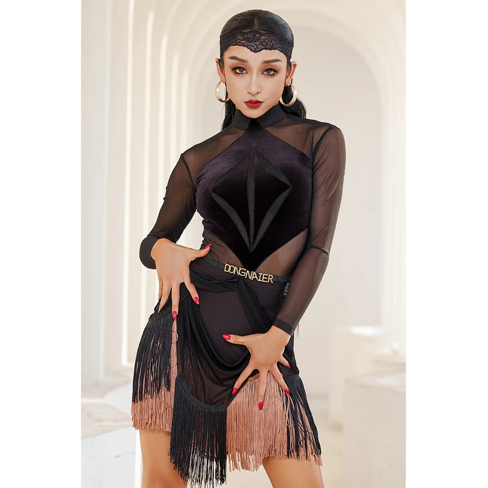 WT650成人女款拉丁上衣体操服带胸垫-东鑫国标舞拉丁专业练功服