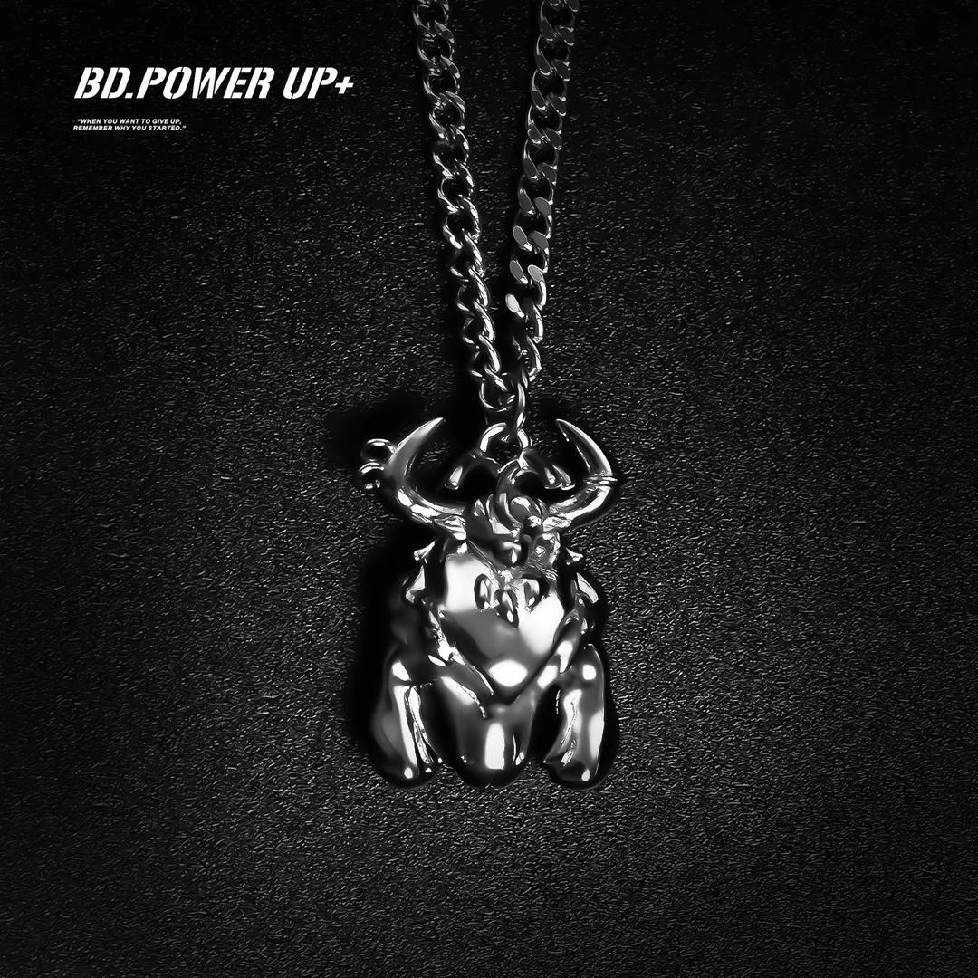 吊坠925银 BD.POWER UP+原创立体犇犇牛项链男金属情侣项链