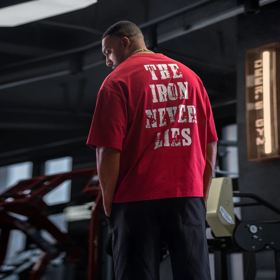 BD.POWER UP+夏季原创印花短袖时尚红色圆领运动T恤男宽松