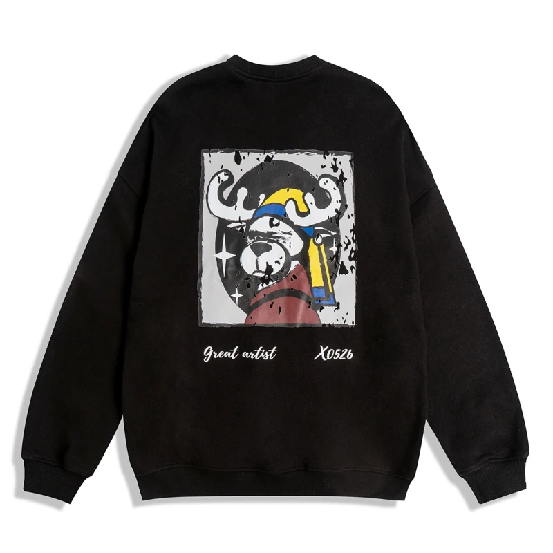 BD.POWER UP+宽松运动美式插画全棉印花长袖圆领卫衣多色