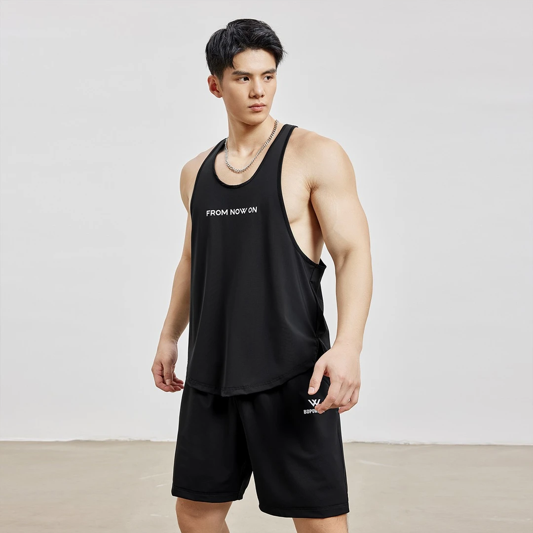 BDPOWERUP夏季凉感运动背心简约印花薄款工字背心健身衣服男冰感