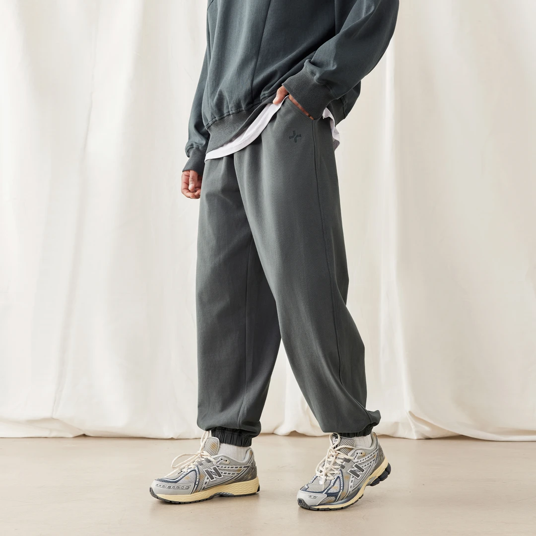 bdpowerup新款针织束脚裤男休闲简约印花运动长裤男宽松