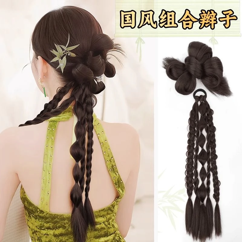 新中式辫子女马尾花朵辫两股扭扭麻花辫新中式国风编发新娘发型女