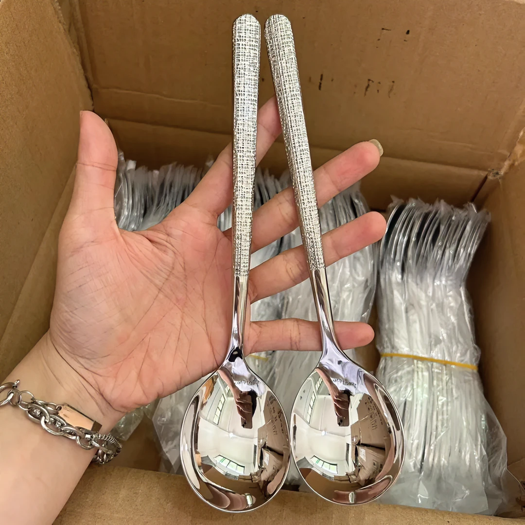 【2024 新款】新款轻奢吃饭勺子不锈钢喝汤勺钢勺成人长 柄圆