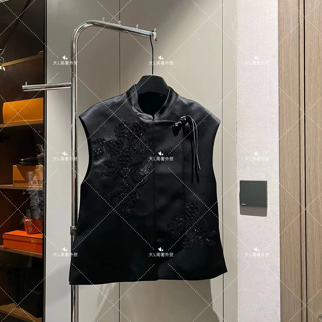 “栗子黑” 重磅贸易公司外贸出口高奢新中式钉珠百搭马夹背心