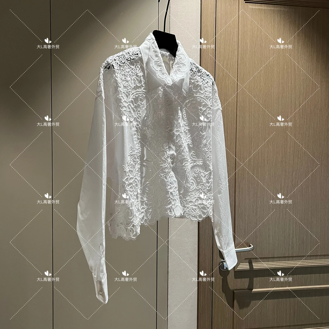 "落雪” 重磅外贸进口高奢重工设计师风百搭蕾丝拼接长袖衬衫