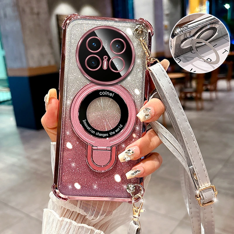 适用华为mate70手机壳创意女款60Pro+支架50Pro气囊40斜跨挂绳30E