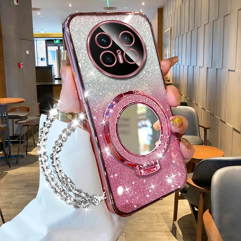 适用华为Mate70手机壳女款60Pro+镜子支架50Pro高档40E挂绳30EPro